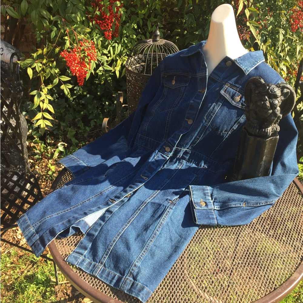 North Style knee length blue Jean denim  trench jacket vintage dress - Picture 2 of 11